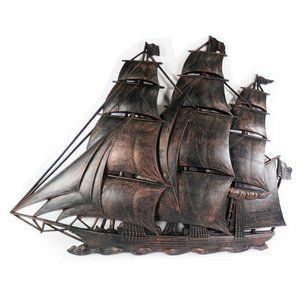 Vintage 60s Sailing Ship Wall Hanging Dart Ind Copper Look Syroco Nautical Sea